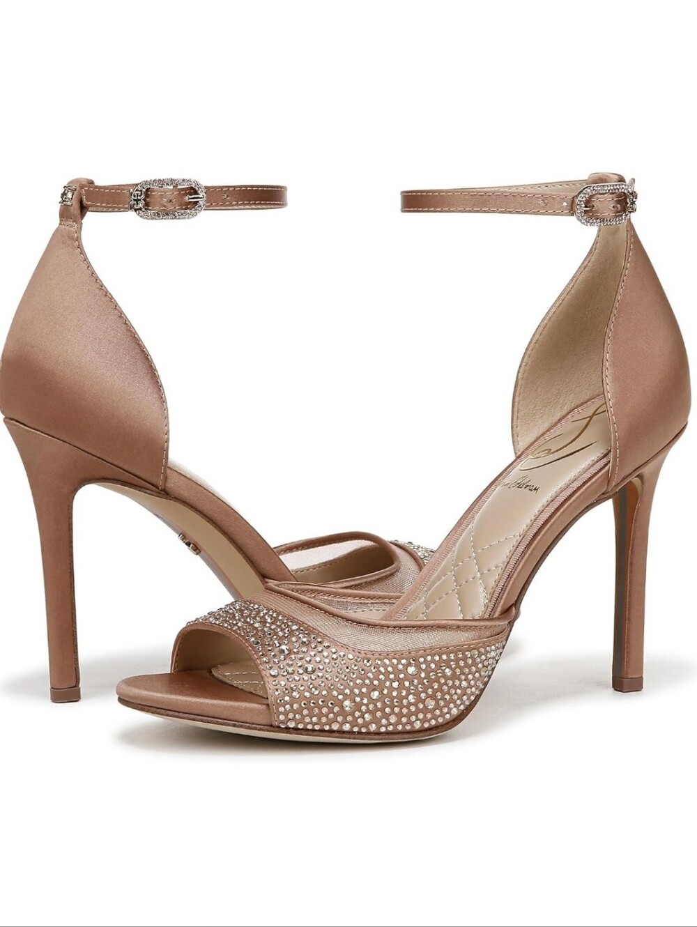 Sam Edelman Krissa Ankle Strap Heel Sandal Jewelled Satin Formal Feminine 7.5